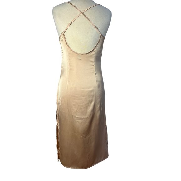 SHEIN Dress Petite Large Tan Sheath Midi adj Straps Zip Scoop Neck - Picture 4 of 15